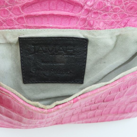 Jamah Barbi Pink Crocodile Leather Suede Lining Chain Strap Wristlet Handbag Bag - Picture 6 of 16